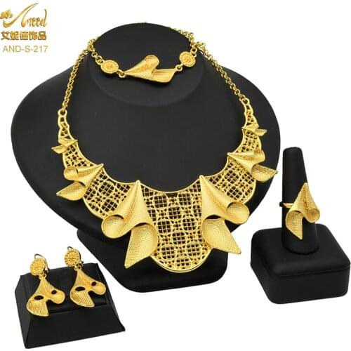 New African Gold Jewelry Set 24k Gold Plated Womans Wedding Necklace Indian Dubai Choker Bracelet Earring Nigerian Jewellery