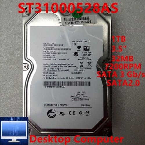 New HDD For Seagate Brand 1TB 3.5" SATA 3 Gb/s 32MB 7200RPM For Internal Hard Disk For Desktop Hard Drive For ST31000528AS