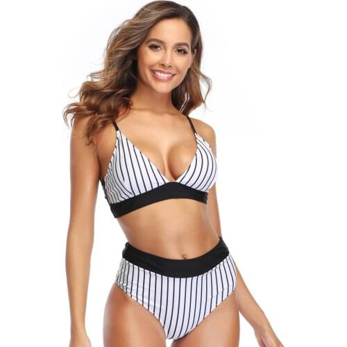 Sexy Triangle Push Up Bikini Set Striped Bikinis Swimwear Vintage High Waisted Bathing Suit Stripe Biquini Swimsuit Beach Wear