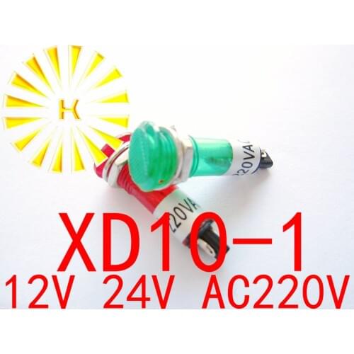 XD10-1 Signal Lamp Red Green Yellow 12V 24V AC220V 10mm Plastic Mini Indicator Light Power LED Diode x 100PCS