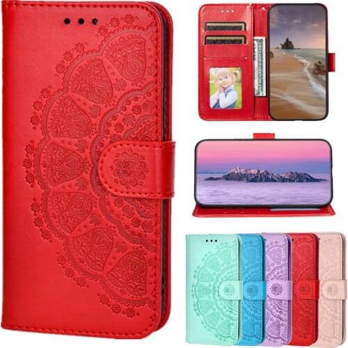 Cute Mandala Embossed Leather Case for Samsung Galaxy A72 A52 A42 A32 A12 S21FE Etui Flip Wallet Cover Card Slot Lanyard Fundas