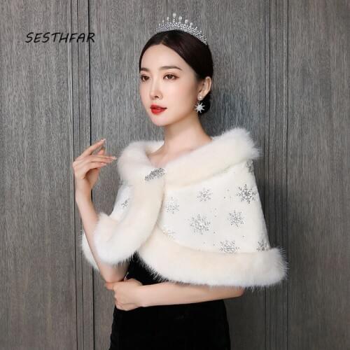 Bridal Jacket Coat Wedding Wrap Shawl Winter/Autumn Noble Elegant Warm Faux Fur Bolero Wedding Fur Bolero PJ059