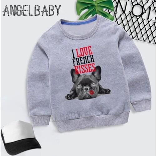 Boys Girls Sweatshirt Kids French Bulldog Kisses Cartoon Hoodies Children Autumn Tops Baby Cotton Clothes,KYT2123