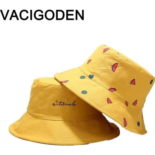 VACIGODEN Women Fashion Petals Bucket Hat Reversible Watermelon Printed Sunbonnet Fedoras Outdoor Chapeau Fisherman Caps Gorros