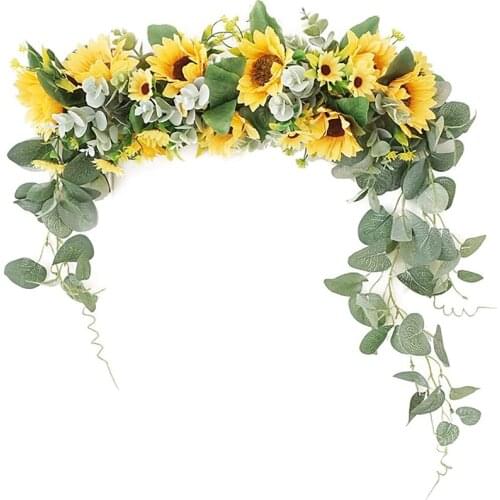 Greenery Swag Spring Floral Swag With Sunflower And Green Leaves For Front Door Window Wall Arch Wedding Decoration-ABUX