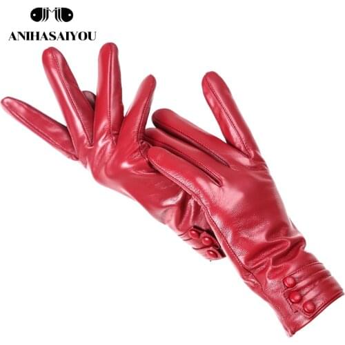 Upscale touch gloves Pleated three button design womens leather gloves,warm womens winter gloves,simple womens gloves -2006