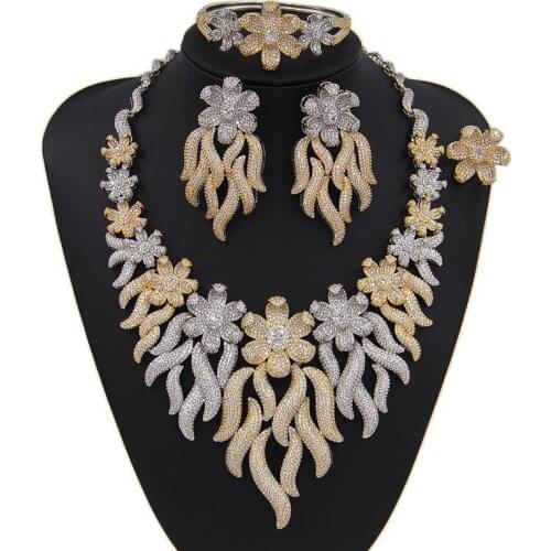 Yulaili Trendy Luxury Wedding Bridal Jewelry Sets for Women Cubic Zirconia Necklace Earrings Bracelet Ring Jewelery Set