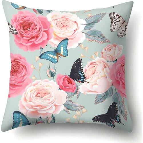 Butterflies Cushion Cover Vintage Flowers Polyester for Sofa Couch Decorative Pillowcase Home Living Room Retro Decor 45x45cm