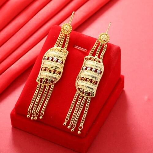 Dubai Gold Color Earrings 24K For Women Wedding Jewelry Womens Earrings For Girls Bridal Wife Gifts African Dubai French