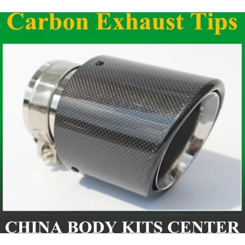 1 Piece: 114MM Outlet Glossy Carbon Fiber exhaust tip 304 Stainless Steel Universal Muffler tips exhaust pipe