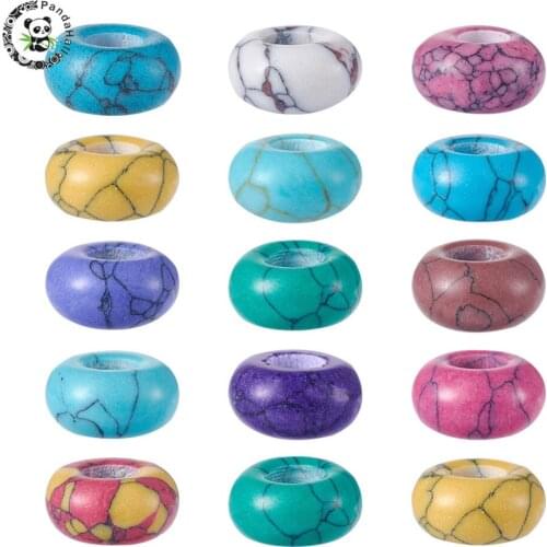 100pcsPANDAHALL Synthetic Gemstone European Beads Large Hole Rondelle Beads For Jewelry Making Mixed Color About 14*7mm Hole 5mm