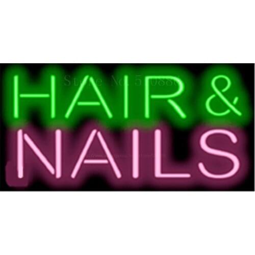17*14" Hair and Nails NEON SIGN REAL GLASS BEER BAR PUB LIGHT SIGNS store display Restaurant Shop business Advertising Lights