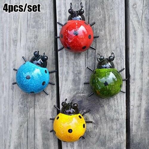 4Pcs/Set Cute Insects Wall Sculptures Metal Wall Ground Fence Garden Backyard Outdoor Art Decor Small Figurines Miniatures