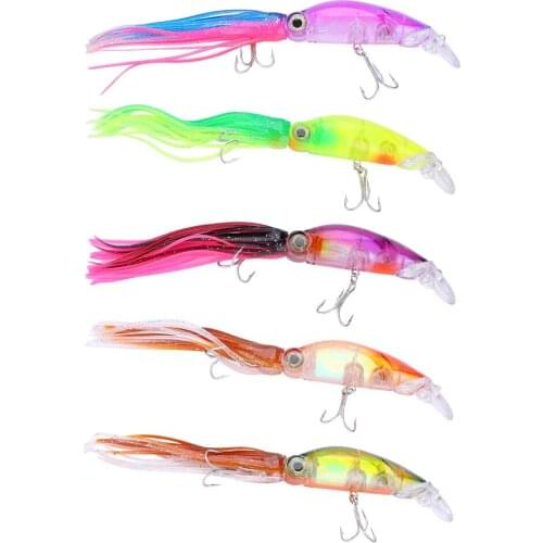 5pcs/set Fishing Lure 7cm/11.5g Squid Hook With Crane Swivel Wobblers Jigs Octopus Cuttlefish Wood Shrimp Hard Baits 3D Eyes