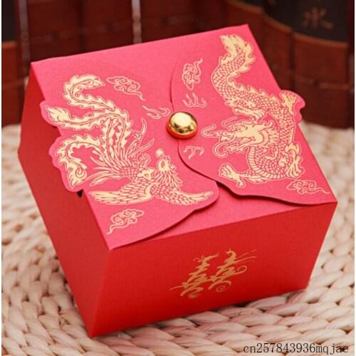 600pcs Chocolate Sugar Boxes Dragon Phoenix Candy Box Wedding Favors Boxes Chinese Style Party Favors Paper Gift Boxes
