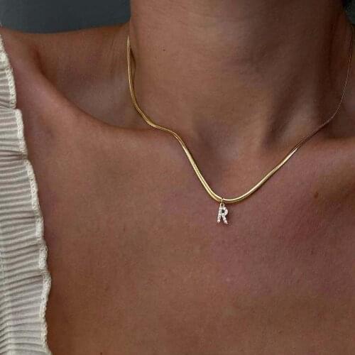 A-Z Alphabet Hip hop Letter Pendants Necklace Name Necklace Snake Chain Metal Word Golden Combination Jewellery Party