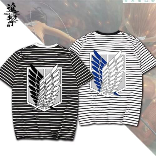 Anime Attack On Giant T-shirt Cosplay Costumes Wings Of Freedom Clothes Men Women Couples Striped Short Sleeves White Black Tops