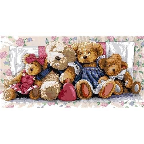 Bear family(14CT) Counted Cross Stitch 11CT 14CT 18CT DIY Cross Stitch Kits Embroidery Needlework Sets