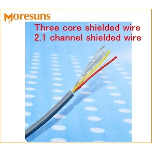 Free Ship 20M/lot Three core shielded wire 2.1 channel shielded wire/shield audio cable signal wire