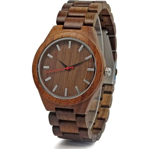Walnut Watch Mens All Wood Watch Quartz Movement Waterproof Mineral Tempered Glass Mirror