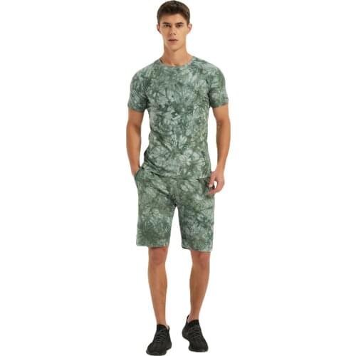 Mens Tie-dye Disorganized Short-sleeved Turtleneck Casual Sports Suit T-shirt