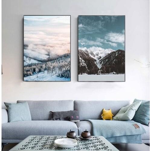 Winter Snow Mountain Landscape Canvas Painting Nordic Decoration Home Art Posters and Prints for Living Room Decor Wall Pictures