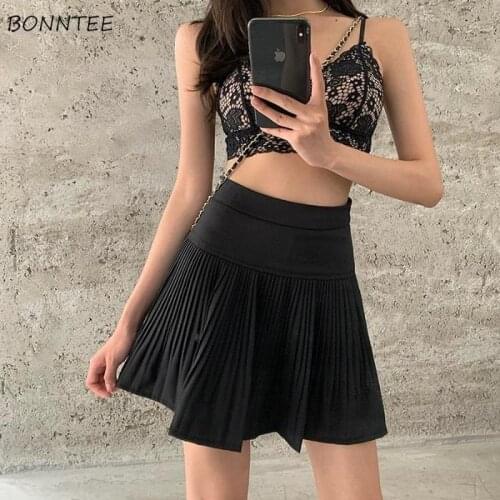 Mini Skirts Women Casual Pleated Solid Abdomen Fashion Ruffles Summer High Waist Korean Style Mujer Faldas All--match Sexy Club