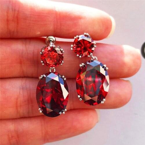 Fashion Big Oval CZ Stone Drop Earrings Elegant Brilliant Stud Earrings for Women Ladies Wedding Party Trendy Jewelry