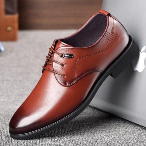 Fashion Man Cow Leather Shoes Rubber Sole Man Office Business Dress Leather Lacp-up Flats Genuine Leather Wedding Men Shoes
