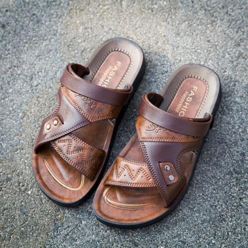 Sandalias hombre de cuero playa verano puntera cerrada new 2019 shoes flat comfortable men sandale homme luxe cuir breathable