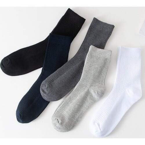5 pairs of autumn and winter socks with double needle socks mens vertical strips of pure color mens cotton socks