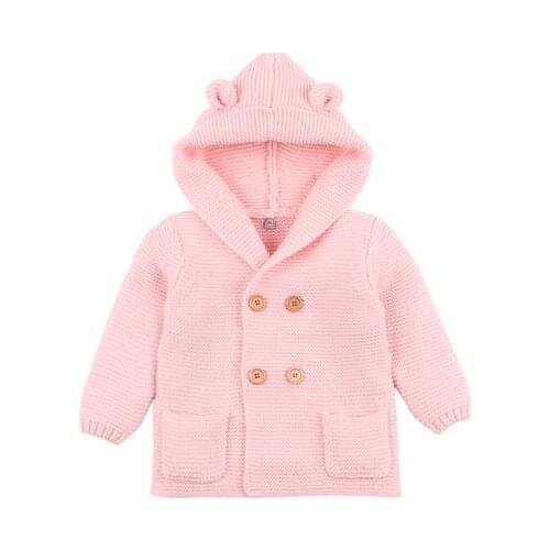 New Fashion 0-24M Babys Boy Girl Winter Autumn Sweater Long Sleeve Hooded Jacket Solid Cute Warm Knitting Coat