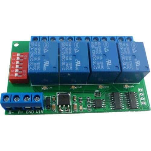 New-4 Channel DC 12V RS485 Relay Module Modbus RTU and AT Command Remote Control Switch for PLC PTZ Camera Security Monitoring