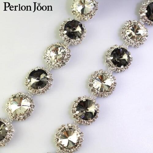 1 yard black white glass rhinestone trim silver large crystal metal chain shoes wedding decoration accessories ML066