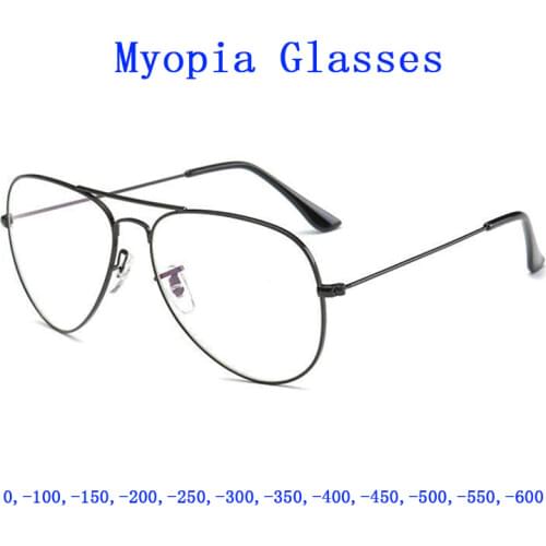Finished Pilot Myopia Glasses Foe Women Men Blue Light Blocking Eyeglasses Nearsighted Shorted Sighted Spectacles 0,-1.0~-6.0