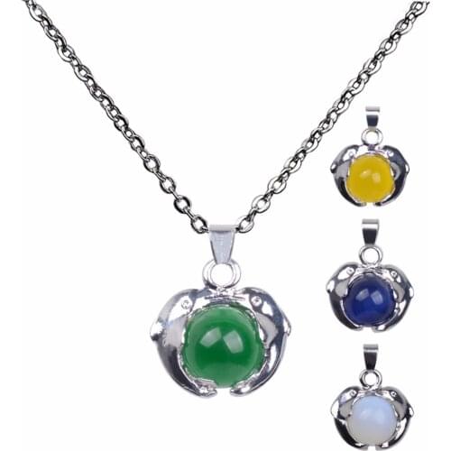 JUCHAO Hot Trendy Gothic Double Dolphin Glazed Ball Pendant Necklaces Stainless Steel Chain Necklace for Women Jewellery Gift