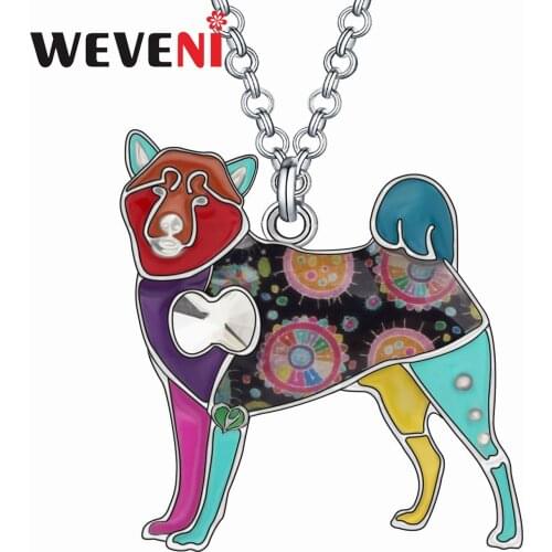 WEVENI Enamel Alloy Lovely Japanese Akita Dog Necklace Pendant Jewelry For Women Girls Kids Pet Lovers Fashion Gifts Decorations