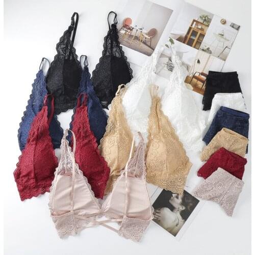 Women Sexy Lace Bra and Panties Set Push Up Bralette Back Hollow Brassier Sexy Female Lingerie Embroidery Underwear Set For Girl