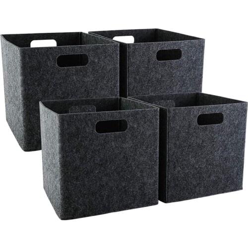 Foldable Storage Squares 4 Pack, Square Storage Bins with Dual Handles, Felt Storage Baskets for Square