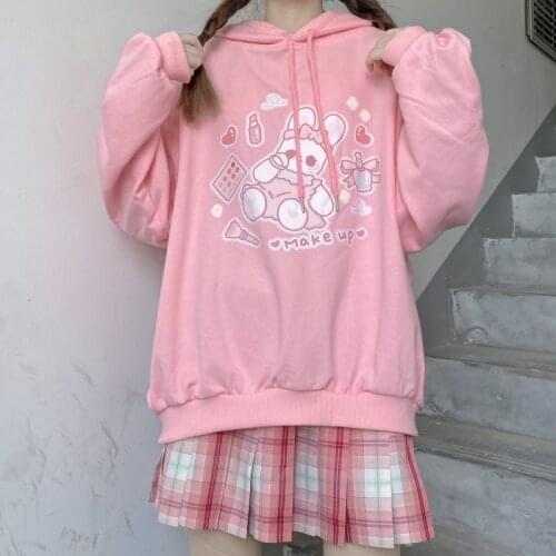 Deeptown Kawaii Hoodies Women Spring 2021 Korean Fashion Sweatshirts Cute Long Sleeve Print Tops Pink Oversized Pullover Ladies