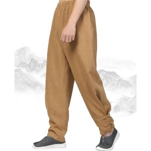 Unisex Summer&Spring Ramie&cotton blue/red shaolin monk pants buddhist zen lay meditation trousers kung fu martial arts bloomers