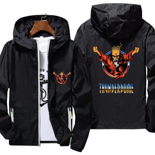 Thunderdome Wizard Logo Hardcore Techno And Gabber Mens Women Windbreaker Zipper Thin Skin Reflective Hooded Pilot Jacket