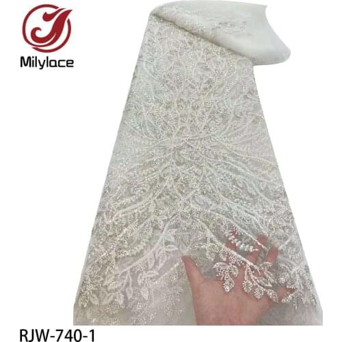 High Quality Beads Tube Embroidery Fabric Sequins Embroidery African Lace Fabric French Mesh for Evening Party Dress RJW-740