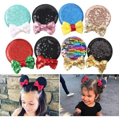 Disney Mouse Ears Barrette Wholesale Sequin Hair Bows Glitter Butterfly Clips DIY Girls Hair Accessories Hair Clips for Women