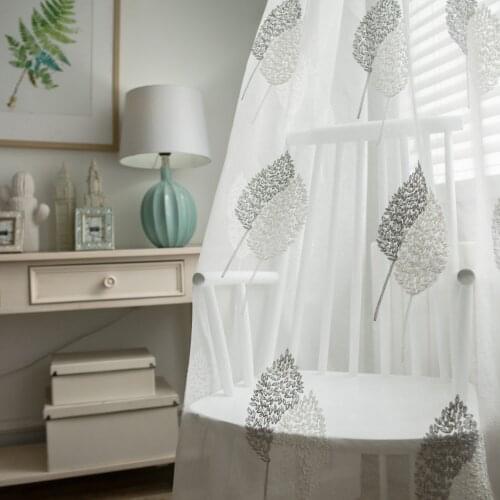 Slow Soul double Leaf Modern Linen Simple Curtain Embroidered Pastoral Leaves Curtains Tulle For Living Room Bedroom Ready Made