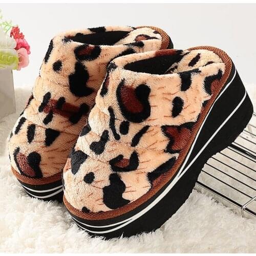 Winter Many Styles Leopard Warm Nonslip High Heels Thick Bottom Wedges Ladies Indoor Outdoor Home Shoes Big Size Cotton shoes