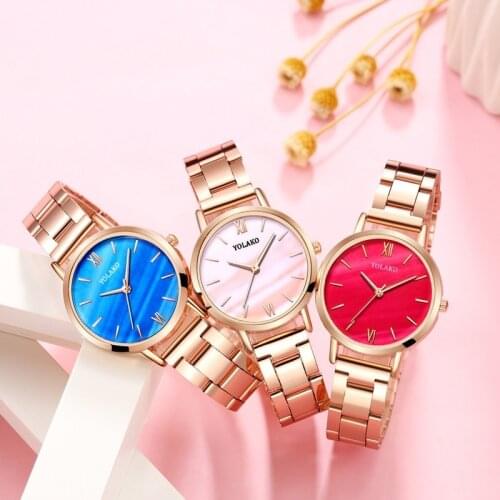 1PCs New Fashion Quartz Watch Luxury Women Rose Gold Stainless Steel Strap Analog Watch Scale Dial Watch Clock Damski Zegarek