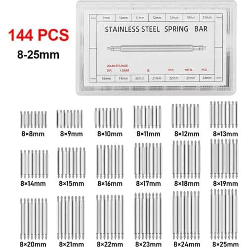 108/144pcs Stainless Steel Spring Bars Double Fringe for Watches Strap Link Pins Remover Repair Watch Supplies 8mm-25mm