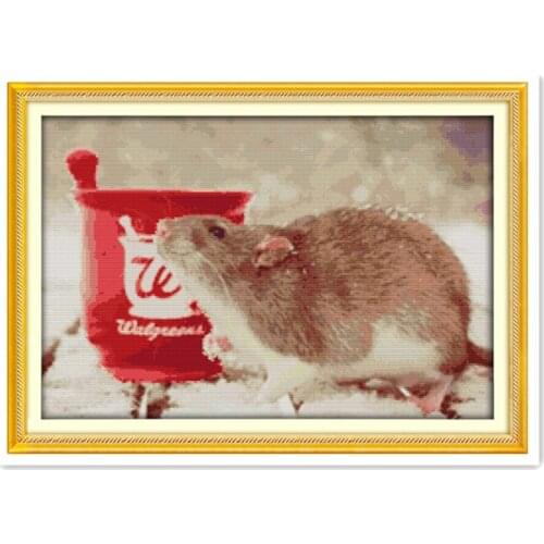 11CT 14C printed cloth cross stitch kit, mouse dmc embroidery thread manual needlework sewing embroidery pictures