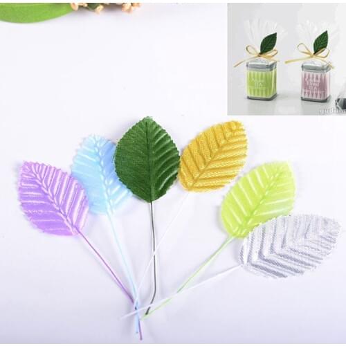 200pcs/lot Artificial Silk Leaf Bouquet Wedding Party Home Decoration Green Leaves W/Wire Stem DIY Scrapbook Gift Box Craft